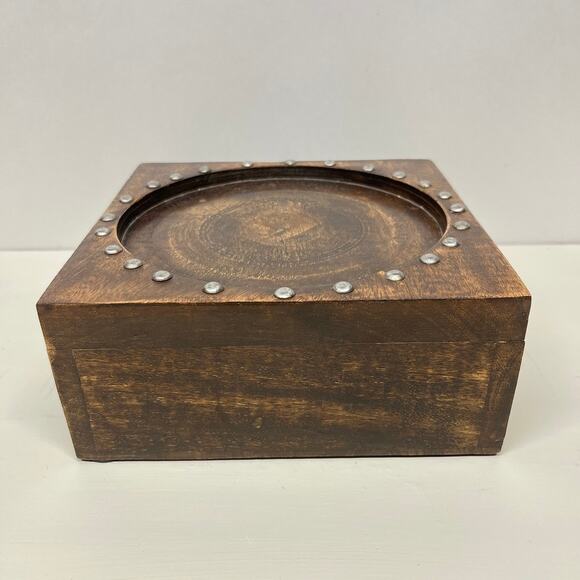 Wood Pillar Candle Holder Riser with Nailhead Accent - Picture 1 of 7